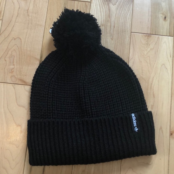 adidas Accessories - Adidas black pom pom roll cuff knit acrylic beanie